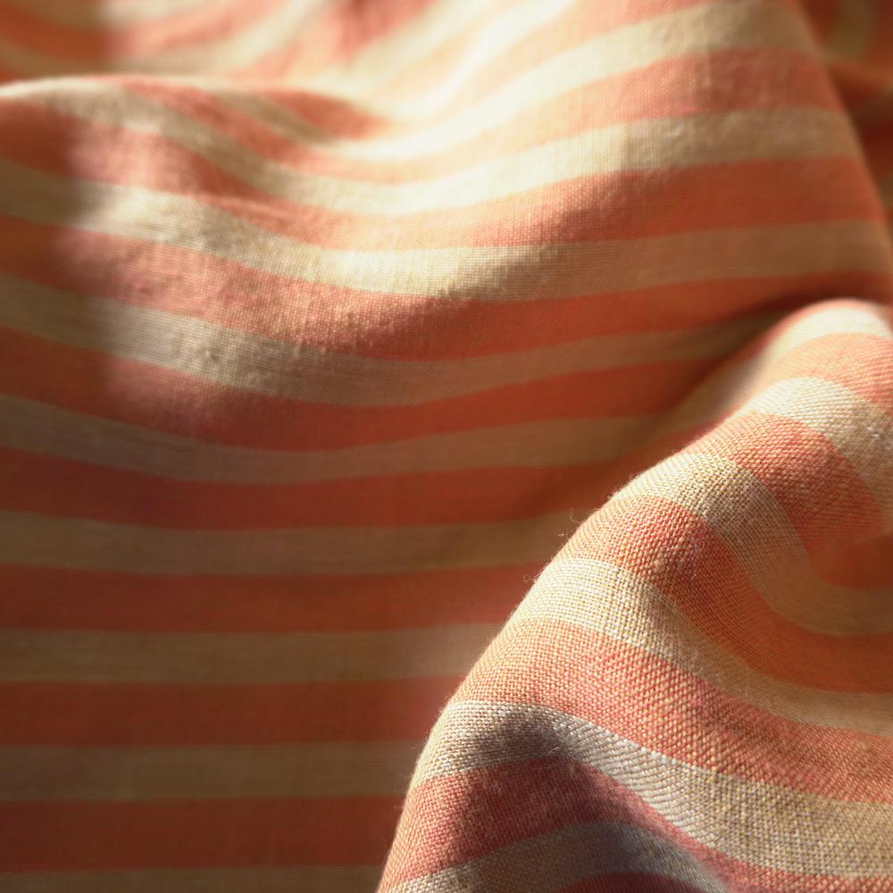 Washed Yarn dyed Linen Stripe - Orange
