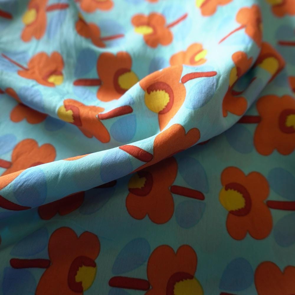 Poppy Flower Cotton Floaty Fabric