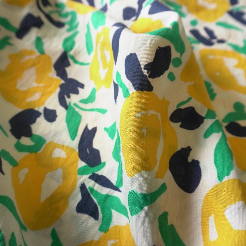 Abstract Floral Cotton Floaty Fabric - Mustard