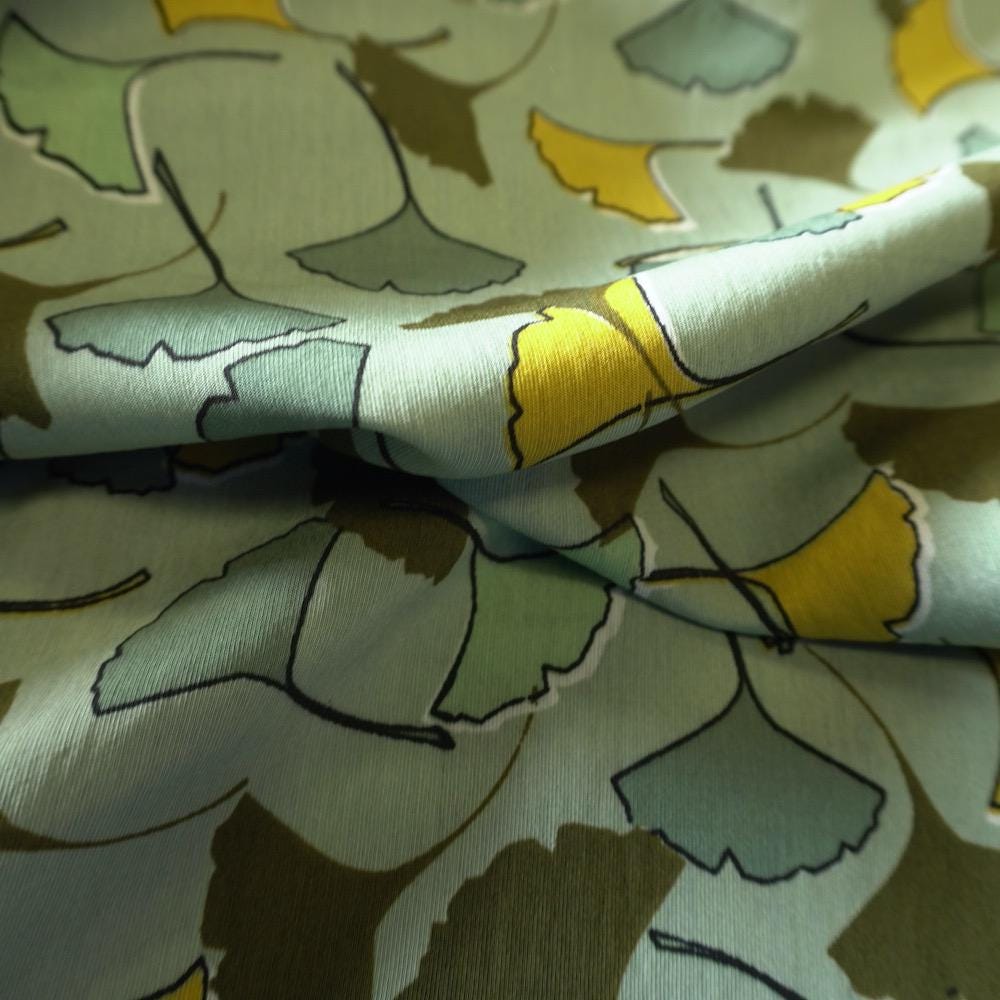 Ginkgo-Style Leaves Cotton Floaty Fabric - Mustard