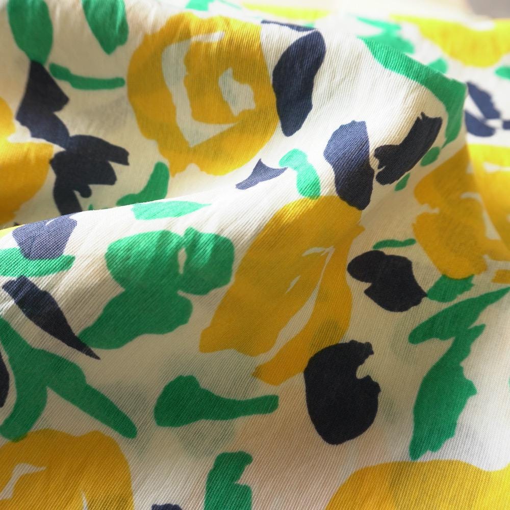 Abstract Floral Cotton Floaty Fabric - Mustard