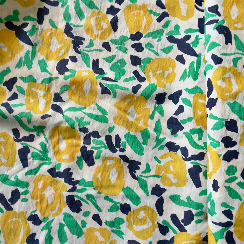 Abstract Floral Cotton Floaty Fabric - Mustard