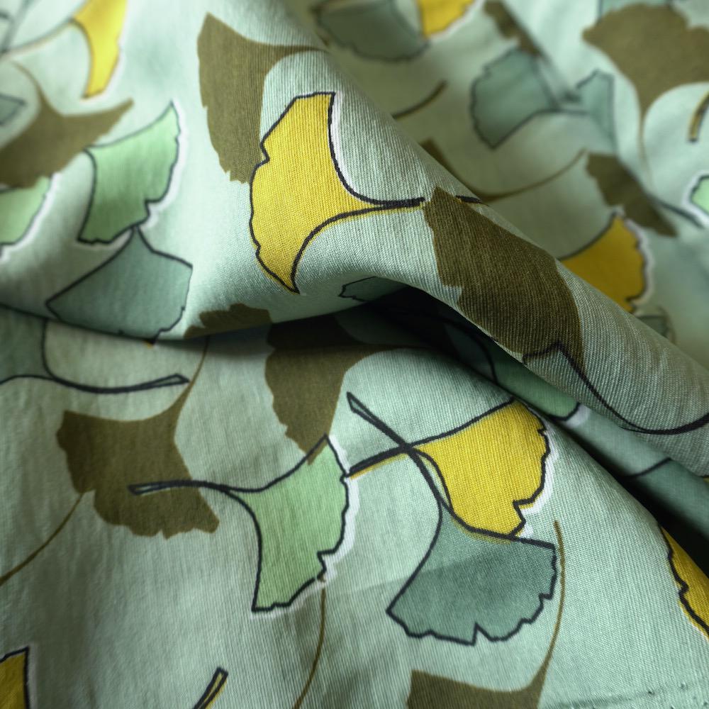 Ginkgo-Style Leaves Cotton Floaty Fabric - Mustard
