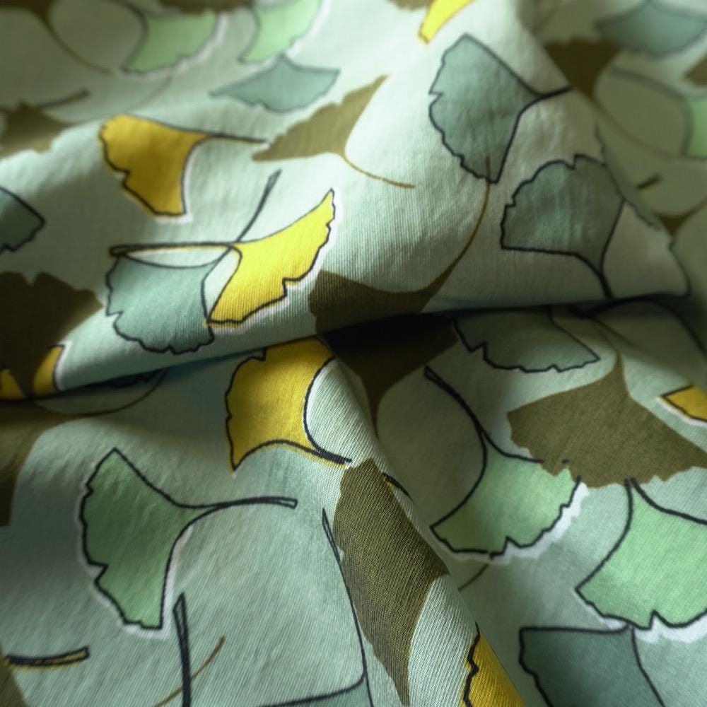 Ginkgo-Style Leaves Cotton Floaty Fabric - Mustard