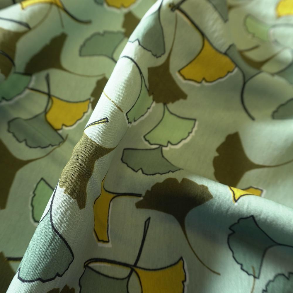 Ginkgo-Style Leaves Cotton Floaty Fabric - Mustard