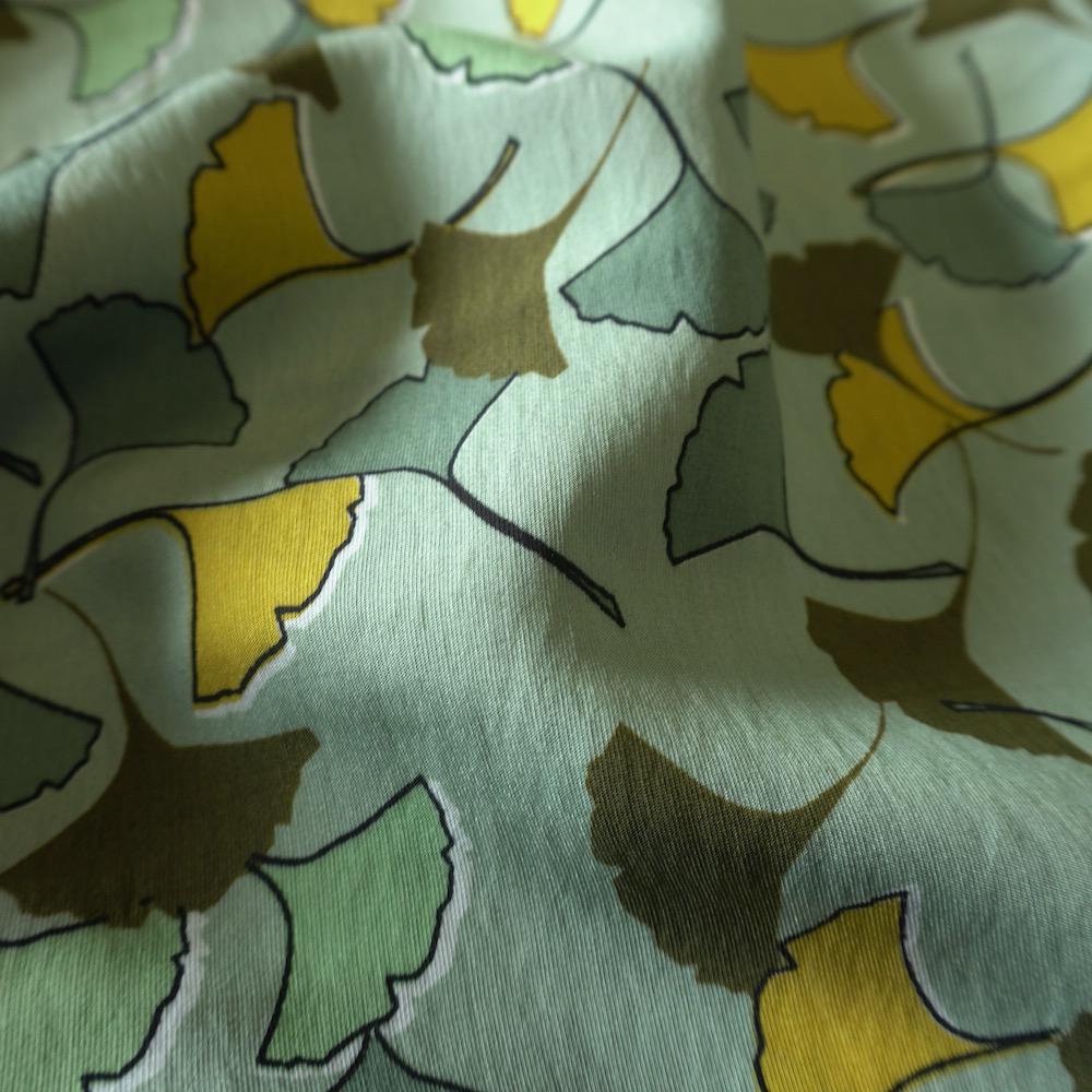 Ginkgo-Style Leaves Cotton Floaty Fabric - Mustard