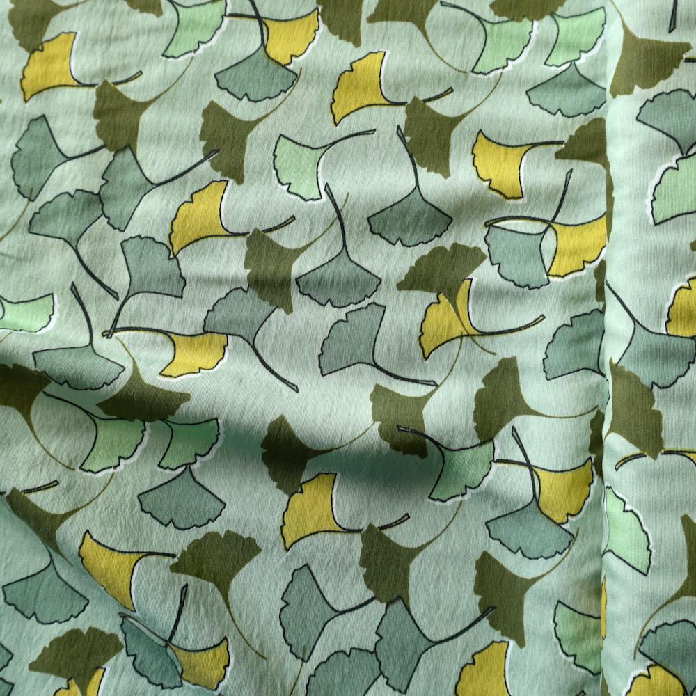 Ginkgo-Style Leaves Cotton Floaty Fabric - Mustard