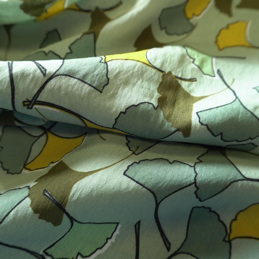 Ginkgo-Style Leaves Cotton Floaty Fabric - Mustard