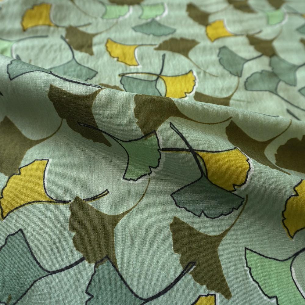 Ginkgo-Style Leaves Cotton Floaty Fabric - Mustard