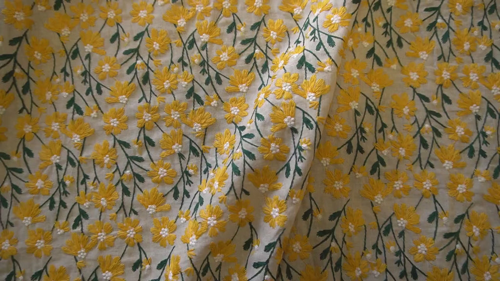 Embroidery Yellow Daisy flower Cotton Linen