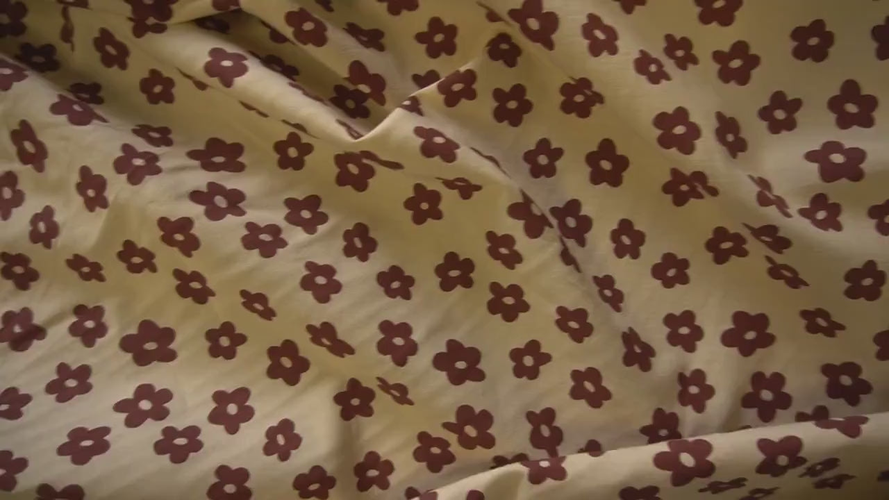 Brown Daisy flower cotton poplin fabric