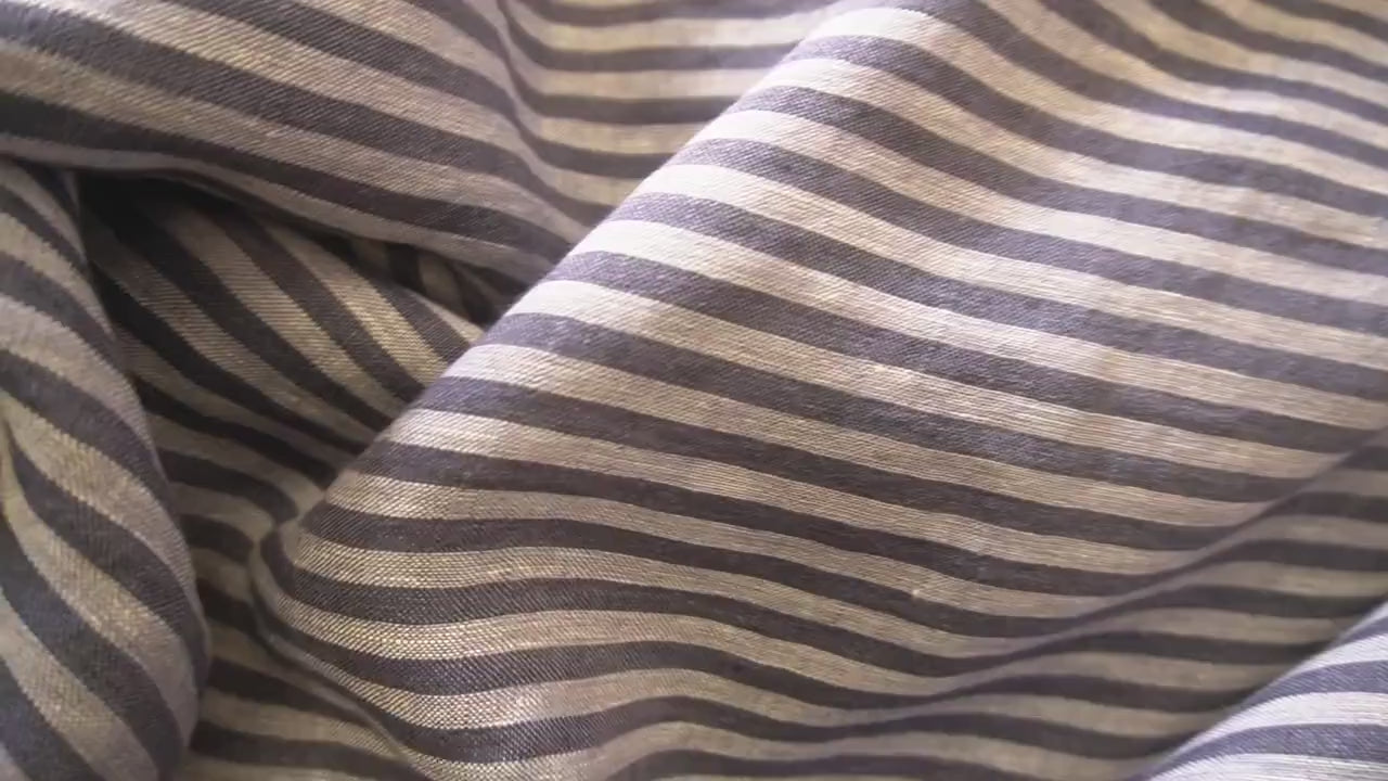 Washed Yarn dyed Linen Stripe - Navy