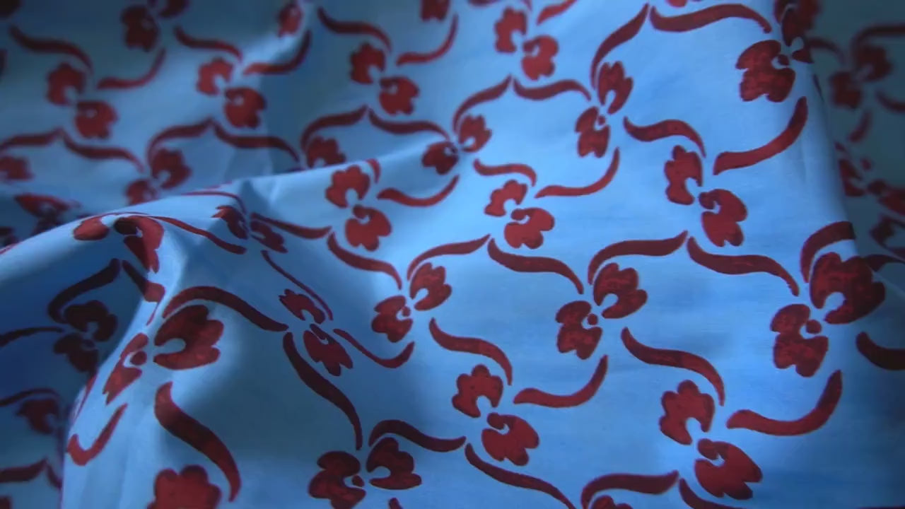 Vintage Style Red Floral Trail Cotton Poplin