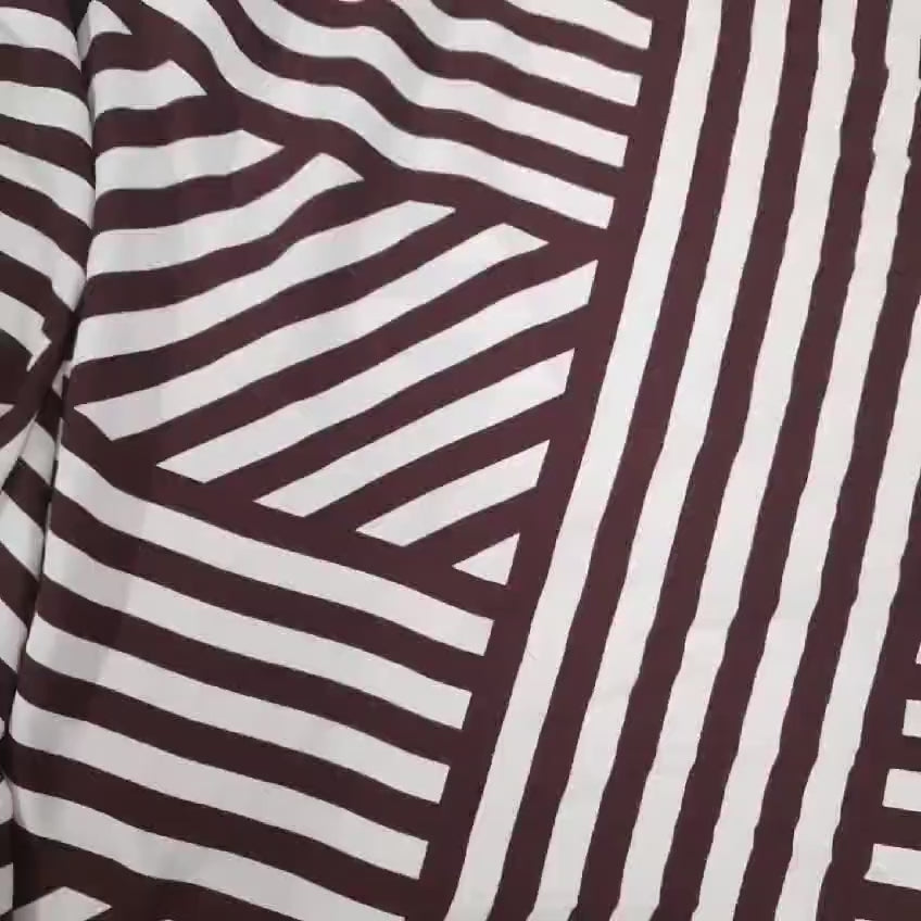 Chocolate and Cream Geometric Tencel Blend Crepe