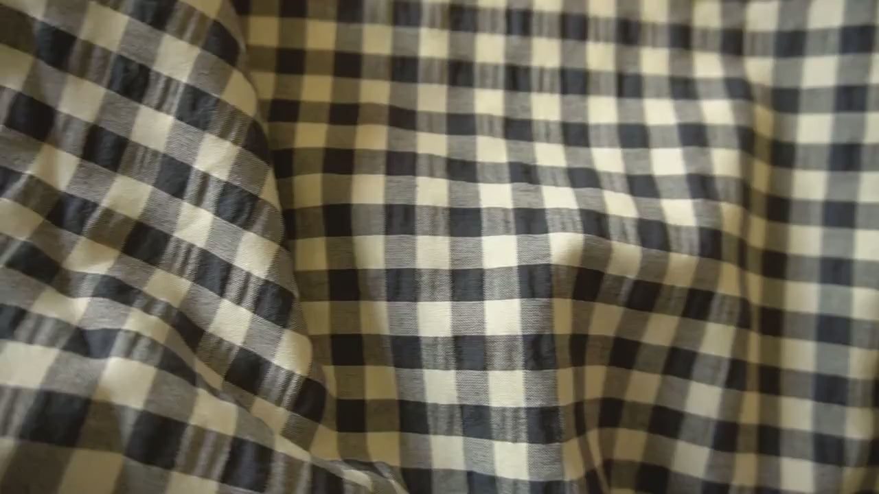 Yarn dyed cotton gingham bubble fabric - Black Yellow