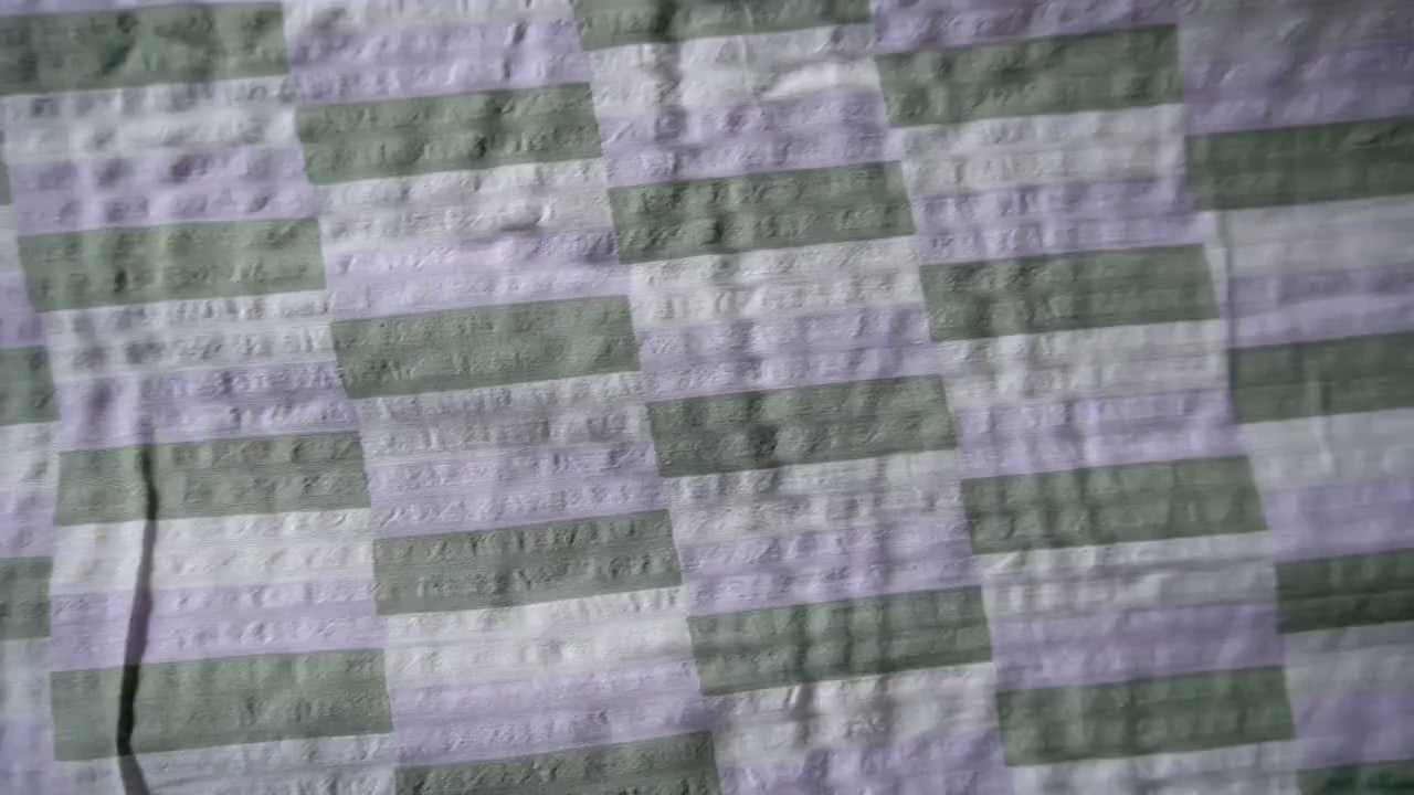 Sage & Lavender Stripe Seersucker – 100% Cotton, 140cm Wide