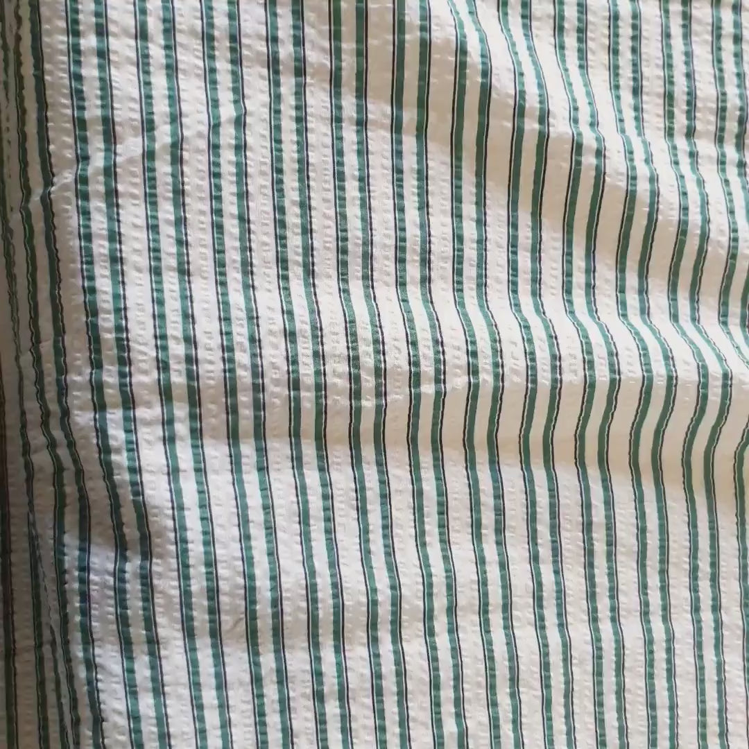 Classic Green Stripe Cotton Seersucker – Lightweight Summer Fabric