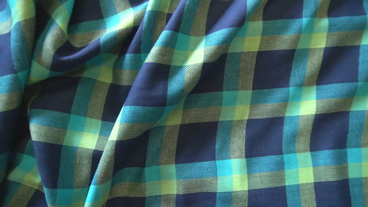 Reversible Brushed Cotton Double Gauze – Navy & Teal Gingham Checks Tartan
