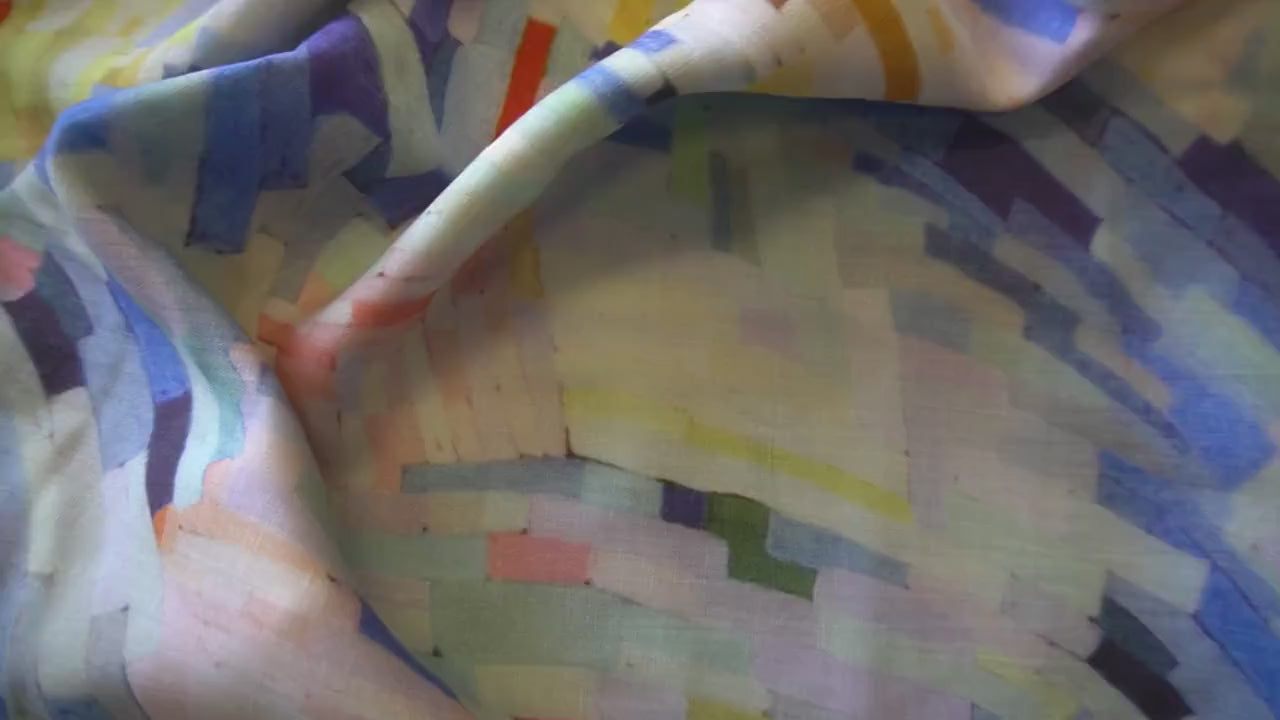 Pastel Painterly Print Tencel Linen Blend Fabric